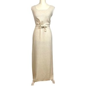 Joshua Beige Canvas Maxi Dress Size XL Woven Waist Tie Made In USA